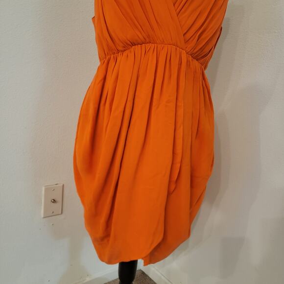 Alice + Olivia Cynthia Draped Tulip Skirt Dress Sunset Orange Silk LRG $400 NWT‎ - Picture 6 of 16